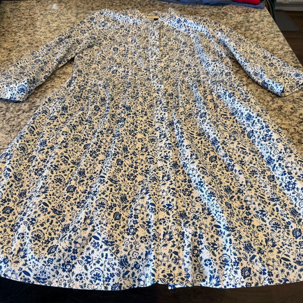 Tuckernuck Bluebell Floral Ditsy Calico Royal Shirt Dress - Extra Small